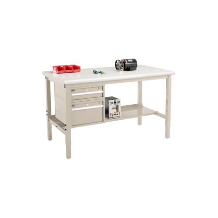 Global Equipment 72 x 36 Production Workbench - Laminate Safety Edge - Drawers   Shelf - Tan 319262TN